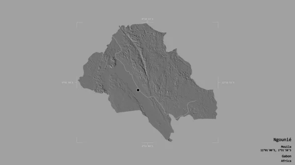 ガボンの州 ヌニーの地域は 洗練された境界ボックス内のしっかりとした背景に隔離されています ラベル 標高マップ 3Dレンダリング — ストック写真