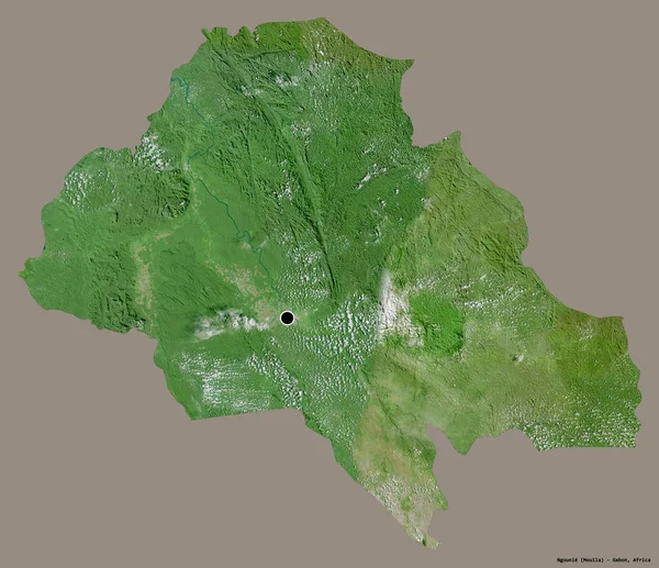 ガボン県のヌニー県の形で その首都はしっかりとした色の背景に隔離されています 衛星画像 3Dレンダリング — ストック写真
