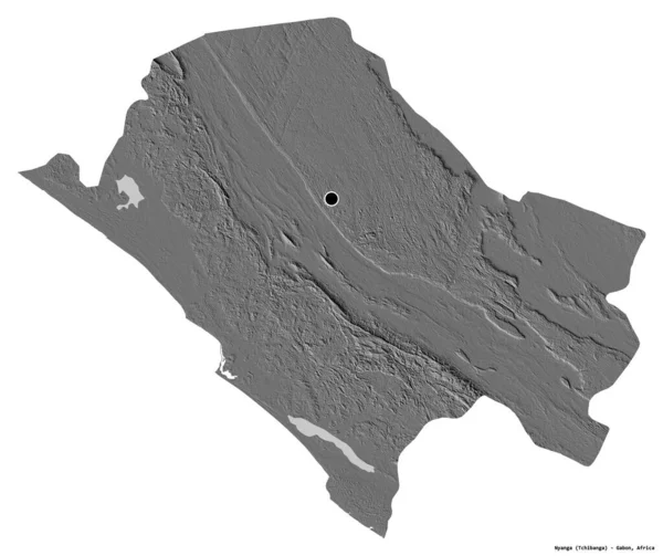 加蓬省尼扬加的形状 其首都被白色背景隔离 Bilevel高程图 3D渲染 — 图库照片