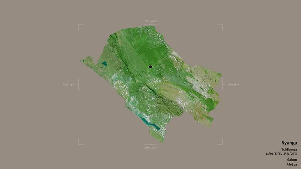 ガボン州ニャンガの地域は 洗練された境界ボックス内の強固な背景に隔離されています ラベル 衛星画像 3Dレンダリング — ストック写真