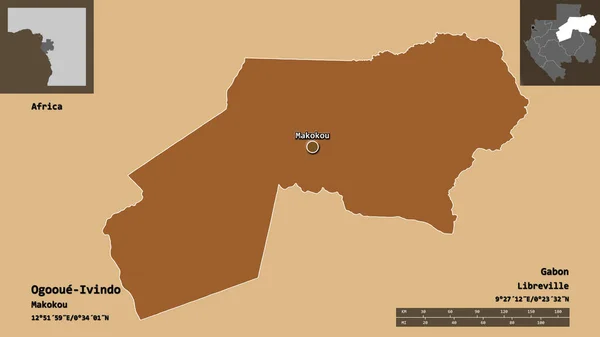 Form Ogooue Ivindo Provinsen Gabon Och Dess Huvudstad Avståndsskala Förhandsvisningar — Stockfoto