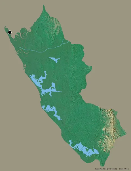 ガボン州大越海の形で その首都はしっかりとした色の背景に隔離されています 地形図 3Dレンダリング — ストック写真