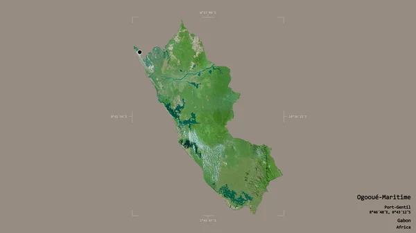 加蓬省Ogooue Maritime地区 在一个地理参照框的坚实背景下被隔离 卫星图像 3D渲染 — 图库照片