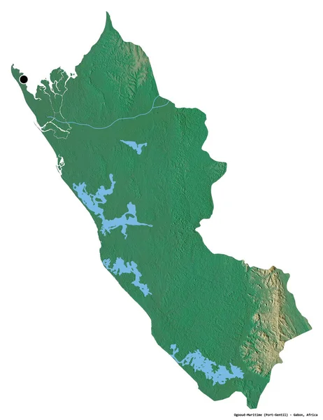 白を背景に首都を孤立させたガボン州大越海の姿 地形図 3Dレンダリング — ストック写真