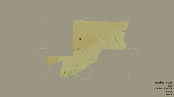 ガボンの州 Wouleu Ntemの地域は 洗練された境界ボックス内のしっかりとした背景に隔離されています ラベル 地形図 3Dレンダリング — ストック写真