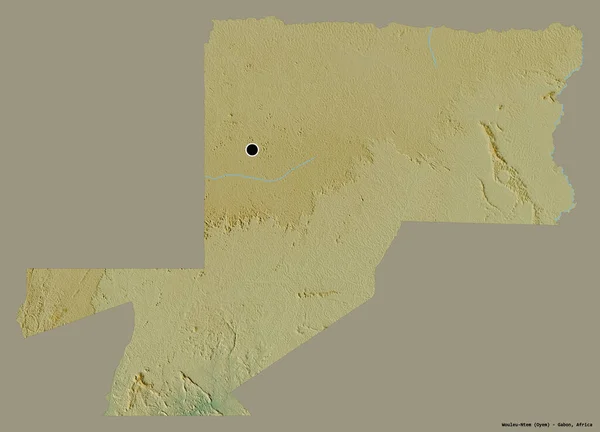 ガボンの州であるWouleu Ntemの形は その首都をしっかりとした色の背景に隔離しています 地形図 3Dレンダリング — ストック写真
