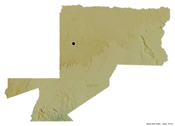 ガボンの州であるWouleu Ntemの形で その首都は白い背景に孤立しています 地形図 3Dレンダリング — ストック写真