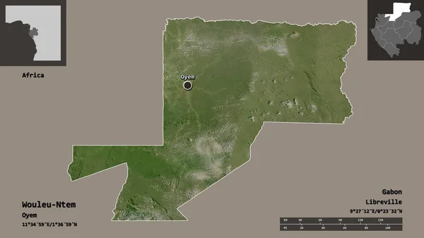 Form Wouleu Ntem Provinsen Gabon Och Dess Huvudstad Avståndsskala Förhandsvisningar — Stockfoto