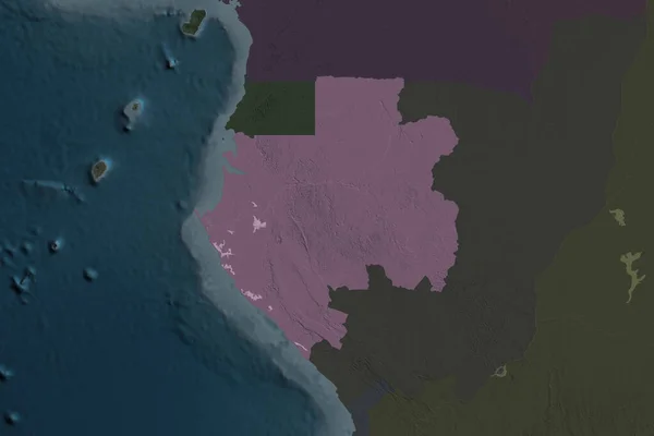Форма Габона Отделена Опреснением Соседних Районов Цветная Карта Высоты Рендеринг — стоковое фото