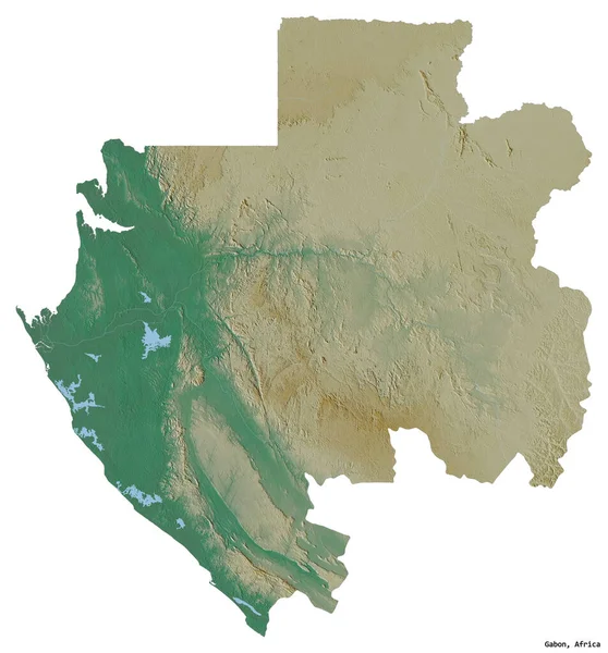 Forme Gabon Avec Capitale Isolée Sur Fond Blanc Carte Topographique — Photo