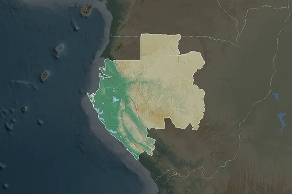 Form Gabon Åtskild Desaturering Angränsande Områden Gränser Topografisk Hjälpkarta Rendering — Stockfoto