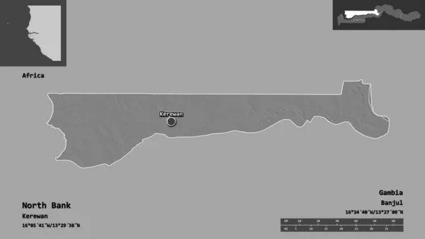 Gestalt Des Nordjordanlandes Teilung Gambias Und Seiner Hauptstadt Entfernungsskala Vorschau — Stockfoto