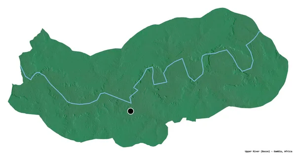 Форма Верхньої Річки Поділ Гамбії Столицею Ізольованою Білому Тлі Карта — стокове фото