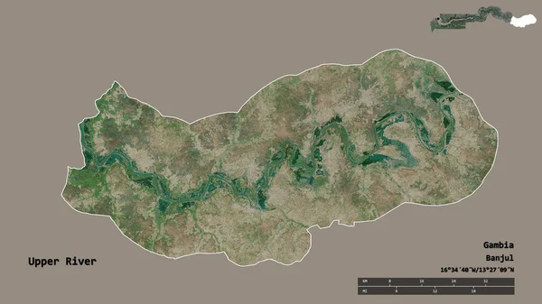 Форма Верхньої Річки Поділ Гамбії Столицею Ізольованою Твердому Тлі Масштаб — стокове фото