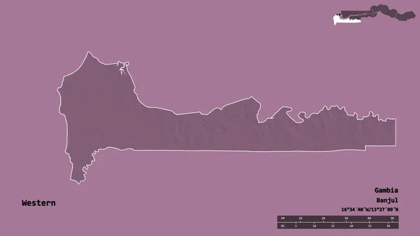 Форма Заходу Поділ Гамбії Своєю Столицею Ізольованою Твердому Тлі Масштаб — стокове фото