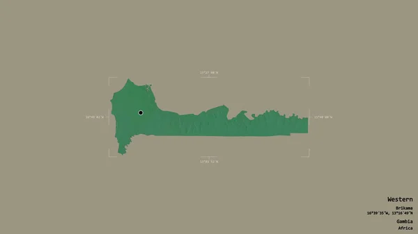 Área Oeste Divisão Gâmbia Isolada Num Fundo Sólido Numa Caixa — Fotografia de Stock