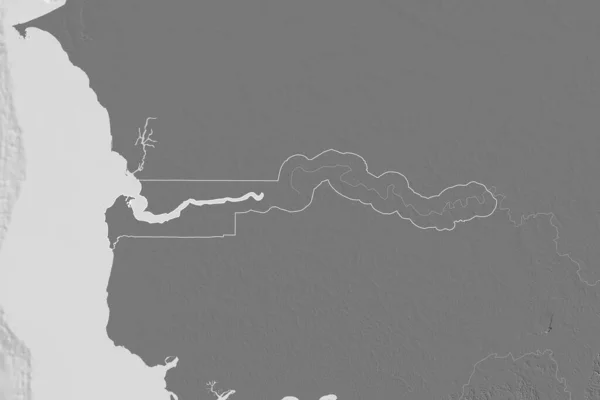 Área Estendida Gâmbia Delineada Mapa Elevação Bilevel Renderização — Fotografia de Stock
