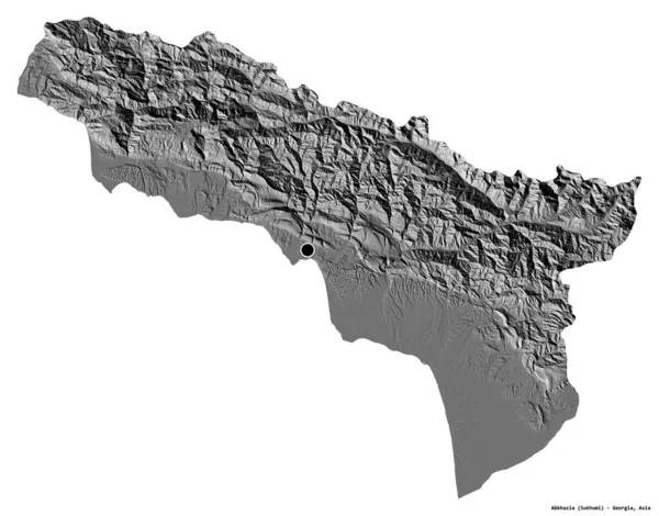 Форма Абхазии Автономной Республики Грузия Столицей Изолированной Белом Фоне Карта — стоковое фото