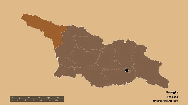 Desaturerad Form Georgien Med Dess Huvudstad Huvudsakliga Regionala Indelning Och — Stockfoto