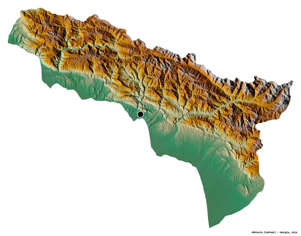 ジョージア自治共和国アブハジアの形で 首都は白い背景に孤立している 地形図 3Dレンダリング — ストック写真