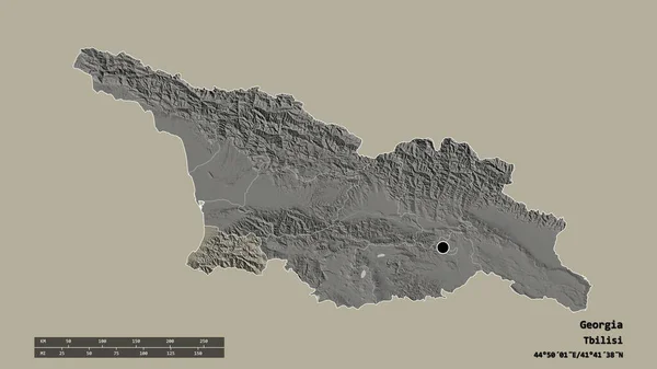 格鲁吉亚以其首都 主要区域分部和分离的阿扎尔地区为首都的绝望状态 彩色高程图 3D渲染 — 图库照片