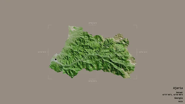 ジョージア州の自治共和国であるアジャリアの地域は 洗練された境界線の箱の中にしっかりとした背景に隔離されています ラベル 衛星画像 3Dレンダリング — ストック写真