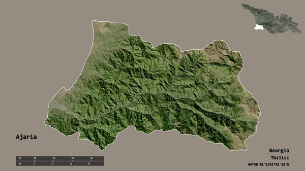 阿扎尔的形状 格鲁吉亚自治共和国 其首都孤立的坚实的背景 距离尺度 区域预览和标签 卫星图像 3D渲染 — 图库照片
