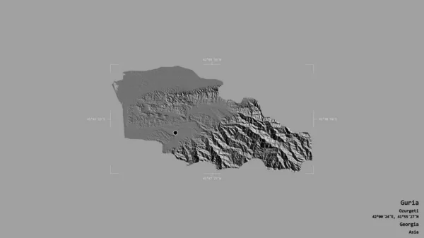 ジョージア州の地域であるグリアの地域は 洗練された境界の箱の中の強固な背景に隔離されています ラベル 標高マップ 3Dレンダリング — ストック写真