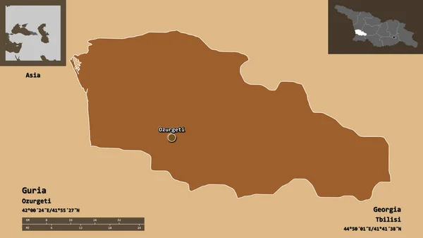 Form Guria Regionen Georgien Och Dess Huvudstad Avståndsskala Förhandsvisningar Och — Stockfoto