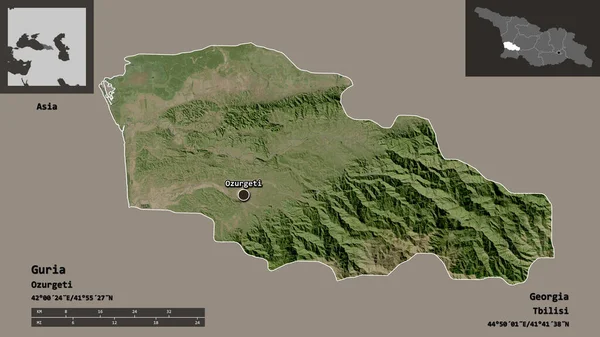 Guria Alakja Grúzia Régiója Fővárosa Távolsági Skála Előnézet Címkék Műholdas — Stock Fotó