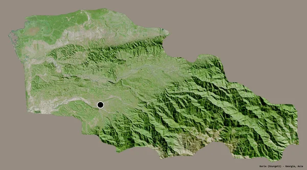 格鲁吉亚地区古里亚的形状 其首都用纯色背景隔开 卫星图像 3D渲染 — 图库照片