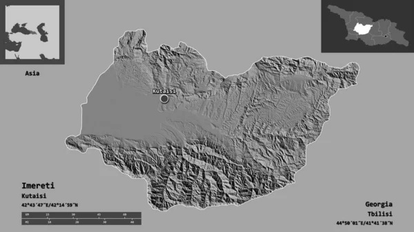 Shape Imereti Region Georgien Und Seine Hauptstadt Entfernungsskala Vorschau Und — Stockfoto