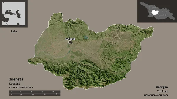 アイメレッティの形 ジョージア州の地域 そしてその首都 距離スケール プレビューおよびラベル 衛星画像 3Dレンダリング — ストック写真