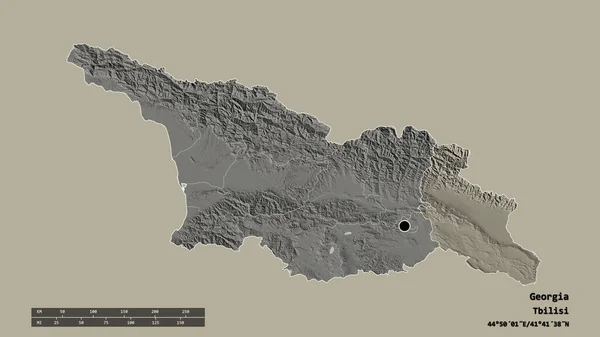 Desaturerad Form Georgien Med Dess Huvudstad Huvudsakliga Regionala Indelning Och — Stockfoto