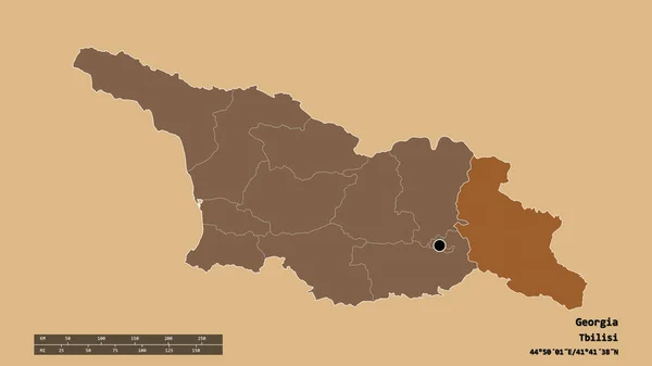 Обесцвеченная Форма Грузии Столицей Главным Региональным Делением Отделенным Кахетинским Районом — стоковое фото