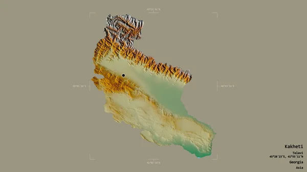 格鲁吉亚Kakheti地区 在一个地理参照框的坚实背景下被隔离 地形浮雕图 3D渲染 — 图库照片