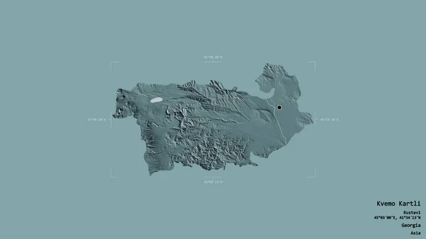 格鲁吉亚Kvemo Kartli地区 在一个地理参照框的坚实背景上被隔离 彩色高程图 3D渲染 — 图库照片