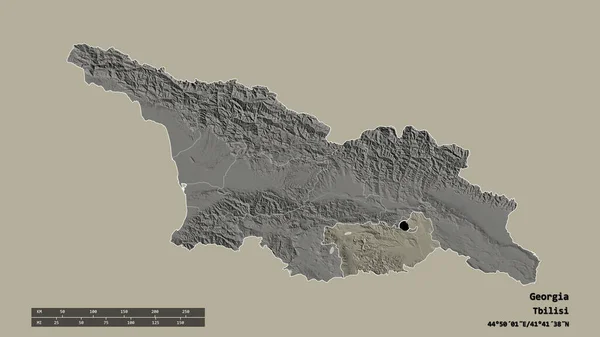 格鲁吉亚以首都 主要区域分部和分离的Kvemo Kartli地区为首都的专制形态 彩色高程图 3D渲染 — 图库照片