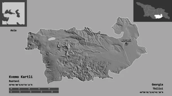 Form Kvemo Kartli Regionen Georgia Och Dess Huvudstad Avståndsskala Förhandsvisningar — Stockfoto