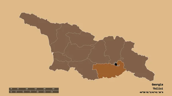 Desaturated Shape Georgia Its Capital Main Regional Division Separated Kvemo — Stock Photo, Image