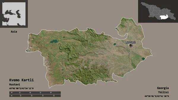 Kvemo Kartli ジョージア州の地域 およびその首都の形状 距離スケール プレビューおよびラベル 衛星画像 3Dレンダリング — ストック写真