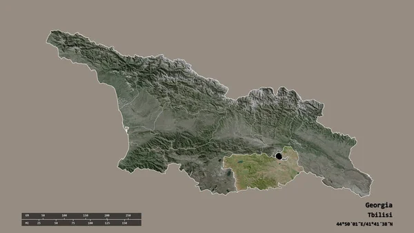 格鲁吉亚以首都 主要区域分部和分离的Kvemo Kartli地区为首都的专制形态 卫星图像 3D渲染 — 图库照片