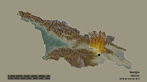 格鲁吉亚以首都 主要区域分部和分隔的Mtskheta Mtianeti地区为首都的退化形态 地形浮雕图 3D渲染 — 图库照片