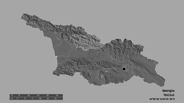 主要な地域部門と分離されたRacha Lechkhumi Kvemo Svanetiエリアとジョージアの荒廃した形状 ラベル 標高マップ 3Dレンダリング — ストック写真