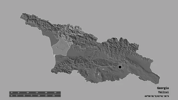 主要な地域部門と分離されたSamegrelo Zemo Svanetiエリアとジョージアの荒廃した形状 ラベル 標高マップ 3Dレンダリング — ストック写真