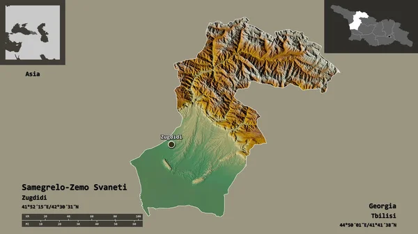 Bentuk Samegrelo Zemo Svaneti Wilayah Georgia Dan Ibukotanya Skala Jarak — Stok Foto
