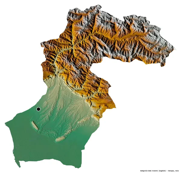 ジョージア州の地域であるサメグレロ スヴァネティの形で その首都は白い背景に孤立している 地形図 3Dレンダリング — ストック写真