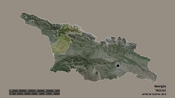 格鲁吉亚以其首都 主要区域分部和分离的萨梅格列罗 泽莫斯瓦涅季地区为首都的退化形态 卫星图像 3D渲染 — 图库照片