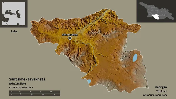 サムツヘ ジャワヘティの形 ジョージア州の地域 距離スケール プレビューおよびラベル 地形図 3Dレンダリング — ストック写真