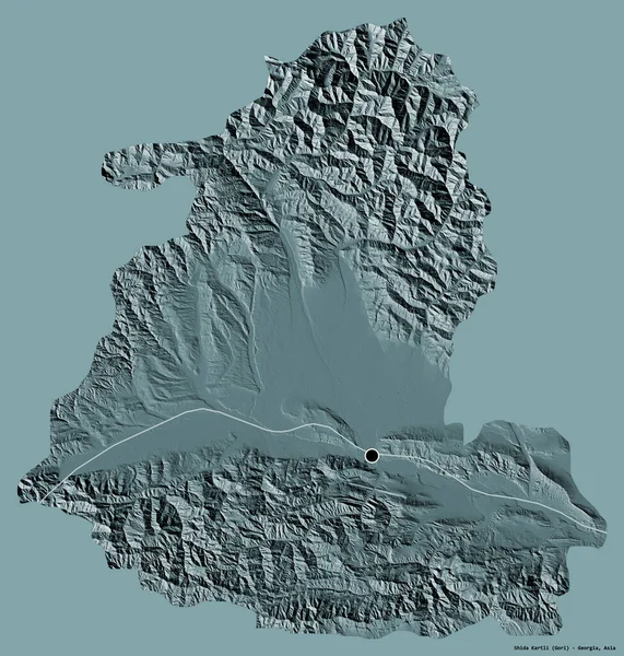 ジョージア州の地域であるシダ カルトリの形で その首都はしっかりとした色の背景に孤立しています 色の標高マップ 3Dレンダリング — ストック写真
